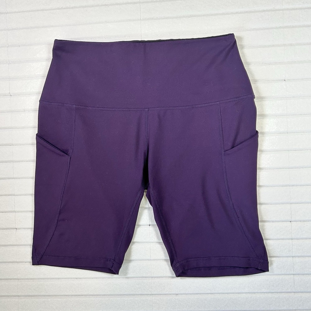 ODODOS Women's Purple Bike Shorts With Pockets 2XL - 9" Inseam High Rise EUC